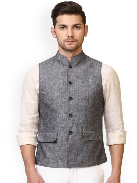 

Parx Charcoal Linen Nehru Jacket