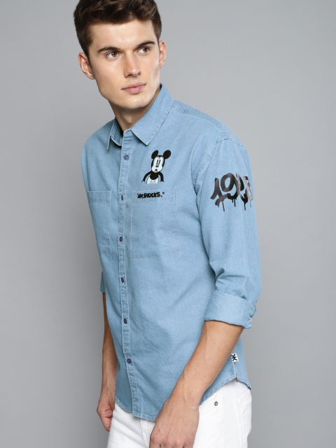 

Kook N Keech Disney Men Blue Regular Fit Solid Chambray Casual Shirt