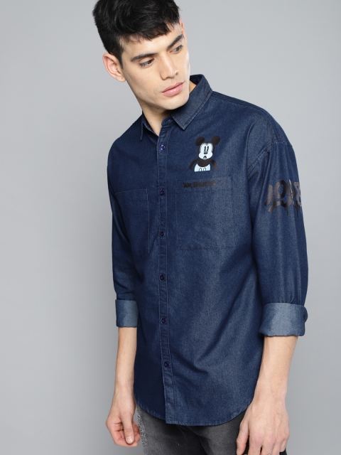 

Kook N Keech Disney Men Navy Blue Regular Fit Solid Chambray Casual Shirt