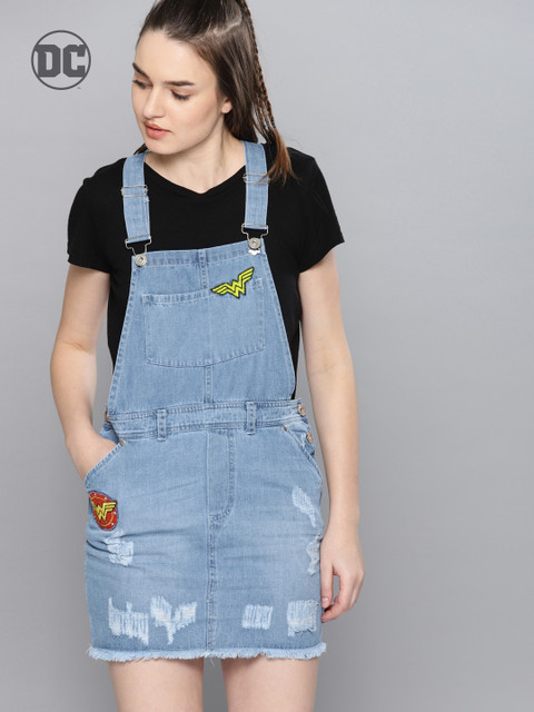 

Wonder Woman Women Blue Solid Pinafore Dress