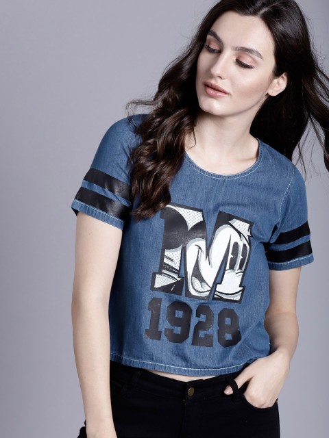 

Kook N Keech Disney Women Blue Chambray Printed Top