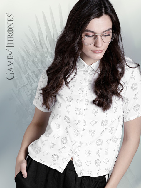 

Game of Thrones by Kook N Keech Women White & Black Regular Fit Printed Casual Shirt