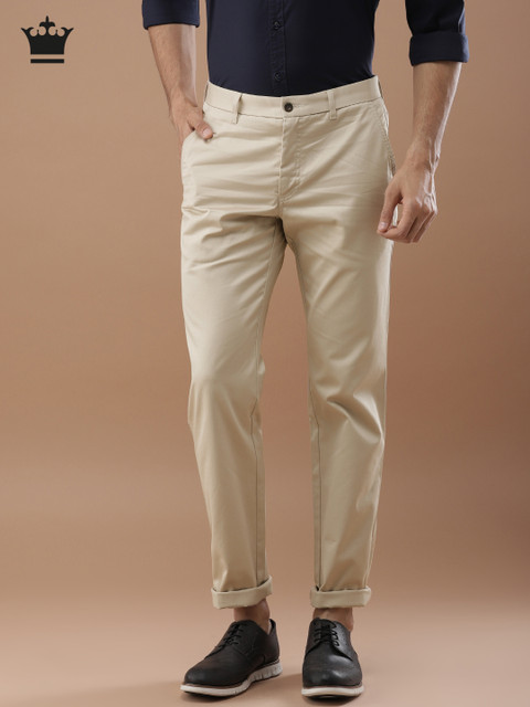 

Louis Philippe Men Beige Slim Fit Solid Casual Trousers