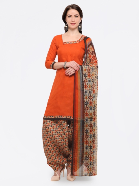 

Saree mall Orange Self-Designed Cotton Blend Unstitched Dress Material