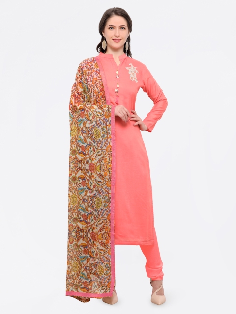 

Saree mall Peach-Coloured Solid Cotton Blend Unstitched Dress Material