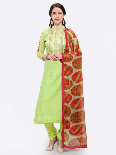 

Saree mall Green & Red Cotton Blend Unstitched Dress Material