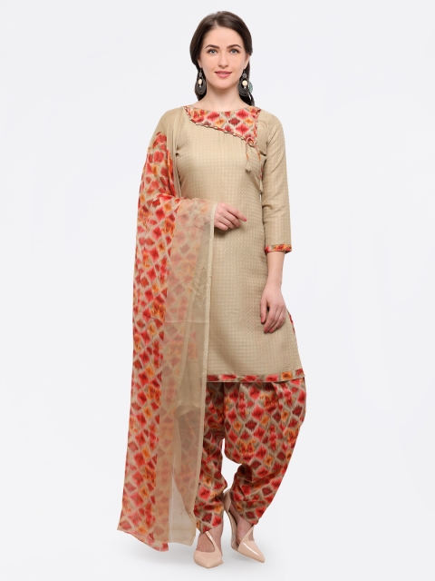 

Saree mall Beige & Red Self-Designed Cotton Blend Unstitched Dress Material