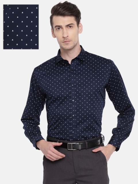 

V Dot Men Navy Slim Fit Printed Semiformal Shirt, Navy blue