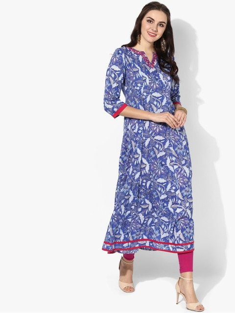 

Sangria Women Blue & White Floral Printed Anarkali Kurta