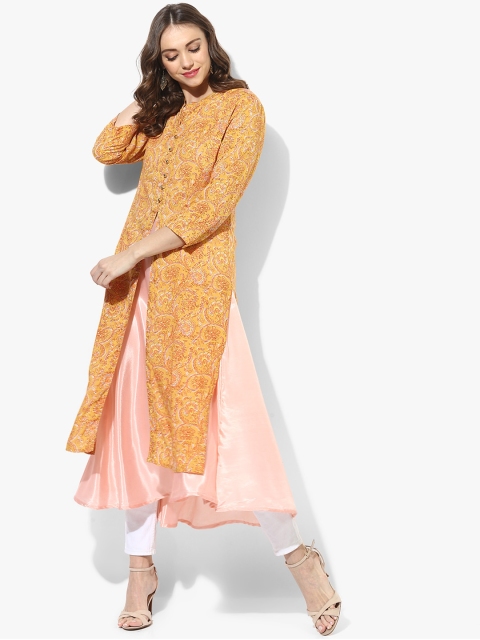 

Sangria Women Mustard & Pink Printed Anarkali Kurta