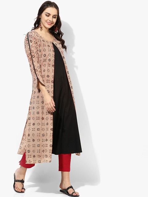 

Sangria Women Beige & Black Striped A-Line Kurta