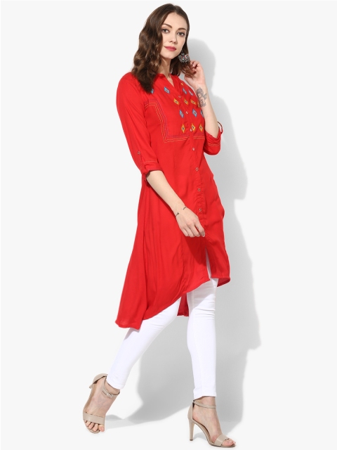 

Sangria Women Red Embroidered Straight Kurta
