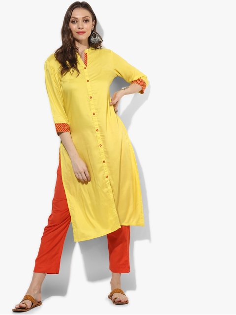 

Sangria Women Yellow Solid Straight Kurta