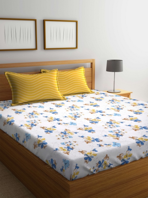

BOMBAY DYEING White Floral Flat 144 TC Cotton 1 King Bedsheet with 2 Pillow Covers