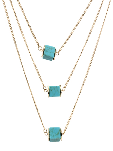 

Kazo Gold-Toned & Turquoise Blue Metal Gold-Plated Layered Necklace