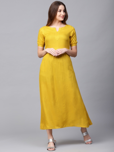 

Jaipur Kurti Women Mustard Yellow Solid Maxi Dress