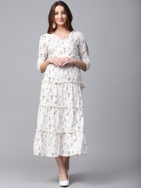 

Jaipur Kurti Women Off-White Tiered Wrap Dress with Slit Sleeves