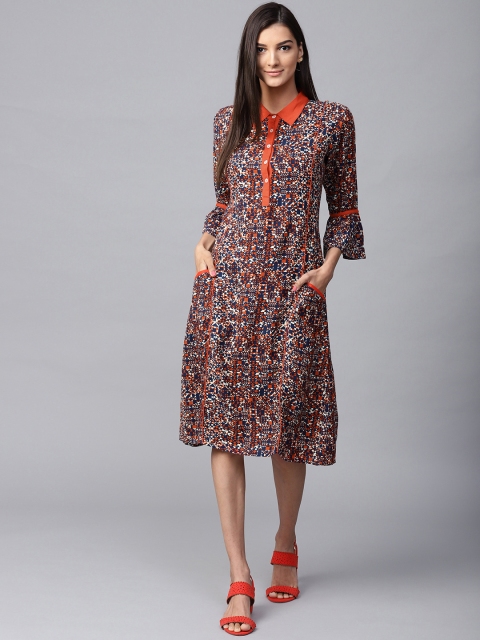 

Jaipur Kurti Women Navy Blue Printed Shirt Dress