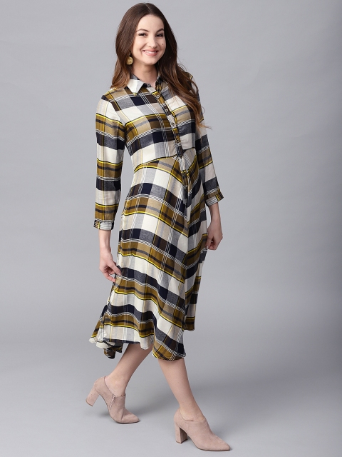 

Jaipur Kurti Women Navy Blue Checked Shirt Dress