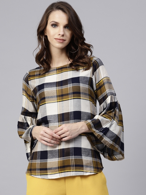 

Jaipur Kurti Women Navy Blue & Off-White Checked Top
