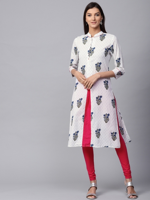 

Jaipur Kurti Women White & Navy Blue Printed Straight Kurta