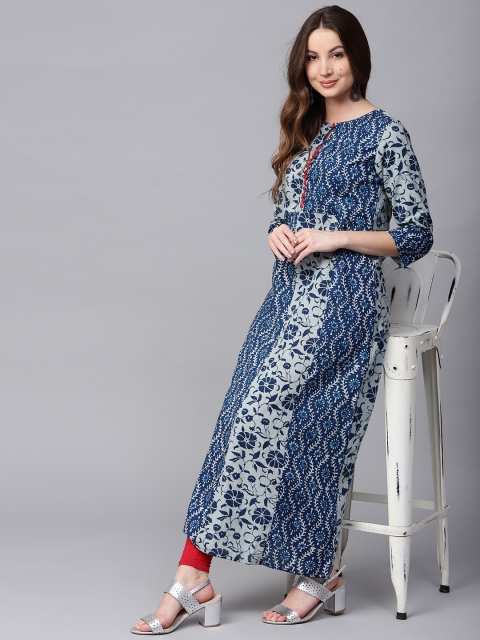 

Jaipur Kurti Women Navy Blue Printed A-Line Kurta