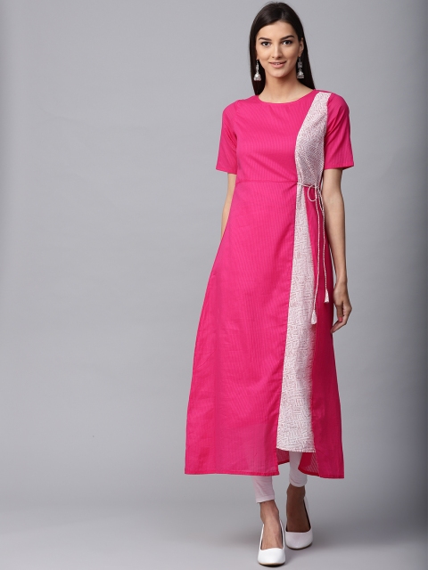 

Jaipur Kurti Women Pink Striped A-Line Kurta