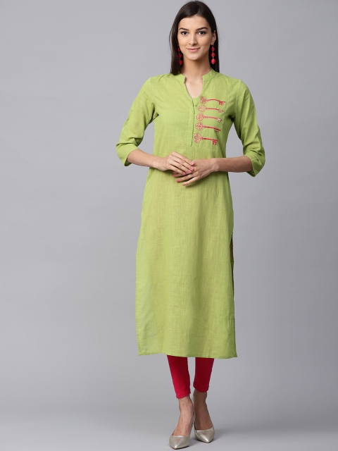 

Jaipur Kurti Women Green Solid Straight Kurta