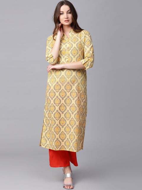 

Jaipur Kurti Women Yellow & Orange Printed Kurta with Palazzos