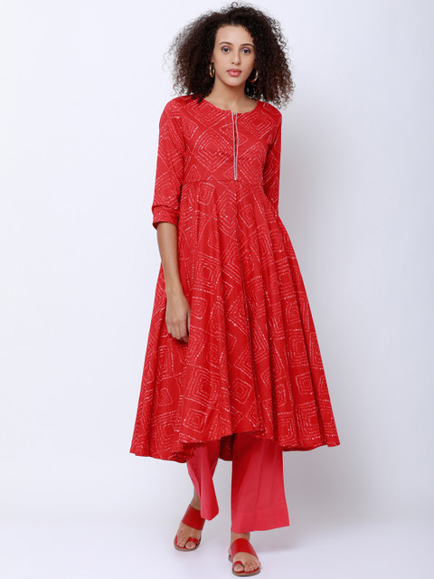 

Vishudh Women Red Printed Kurta with Palazzos