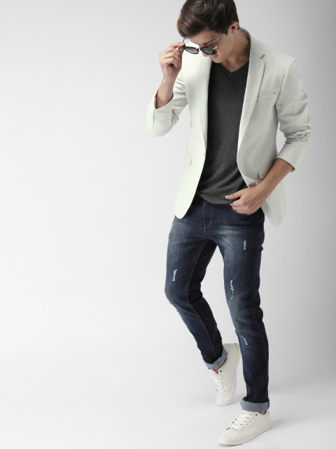 

Mast & Harbour Off-White Self-Design Single-Breasted Casual Blazer