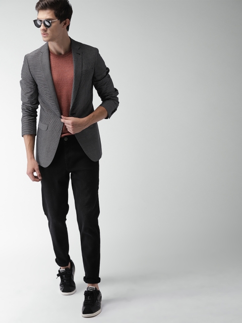 

Mast & Harbour Grey & Black Striped Regular Fit Single-Breasted Casual Blazer