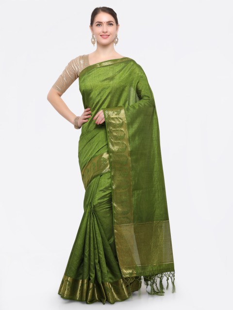 

Pisara Green Silk Cotton Woven Design Banarasi Saree