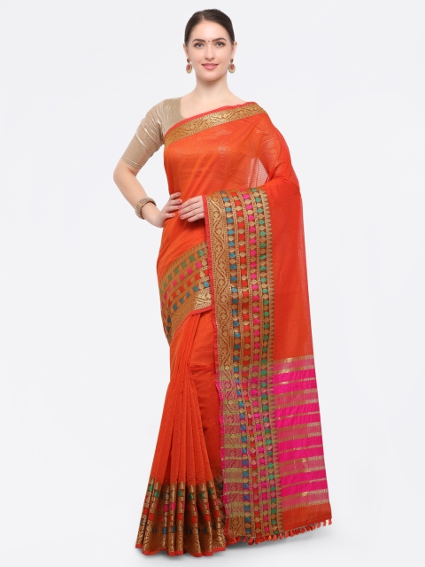 

Pisara Orange Silk Cotton Woven Design Kanjeevaram Saree