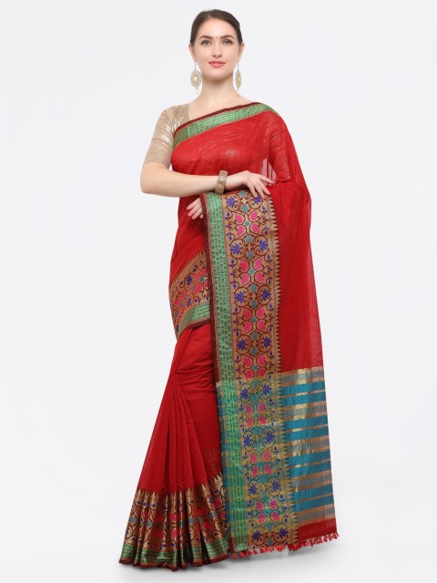 

Pisara Red Silk Cotton Woven Design Kanjeevaram Saree