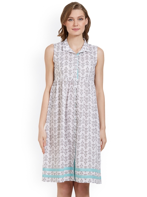 

Mystere Paris White & Grey Printed Nightdress C274A