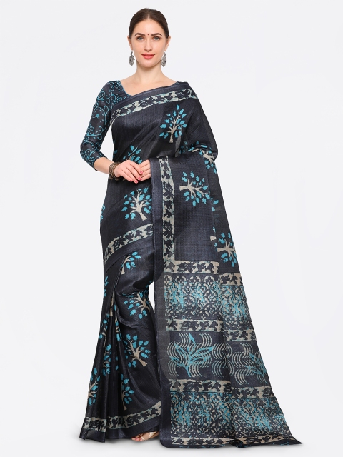

Vaamsi Navy Blue Printed Poly Silk Saree