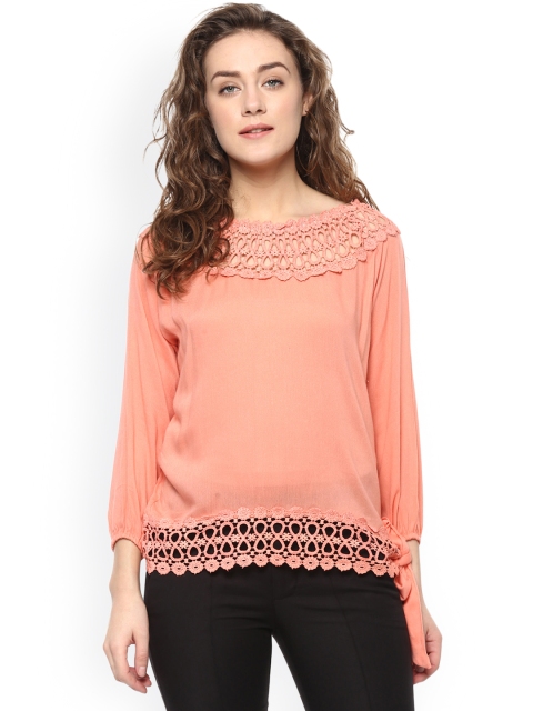 

Mayra Women Peach-Coloured Self Design Top