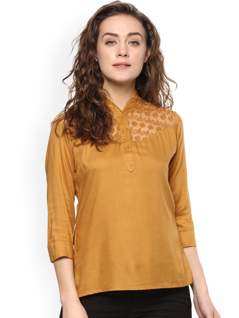 

Mayra Women Yellow Self Design Top