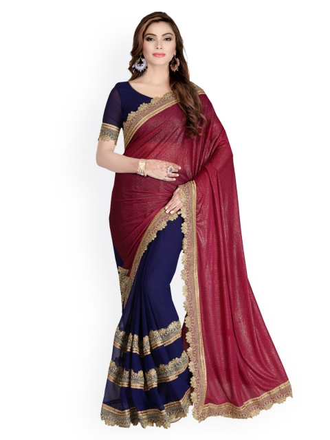 

Saree Swarg Navy Blue & Magenta Poly Georgette Solid Saree