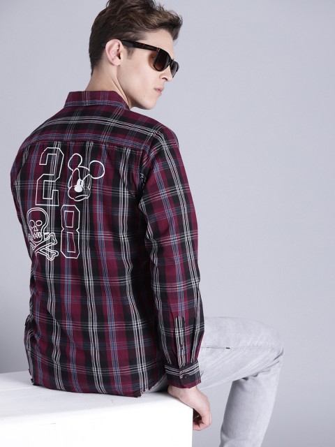 

Kook N Keech Disney Men Maroon & Black Regular Fit Checked Casual Shirt