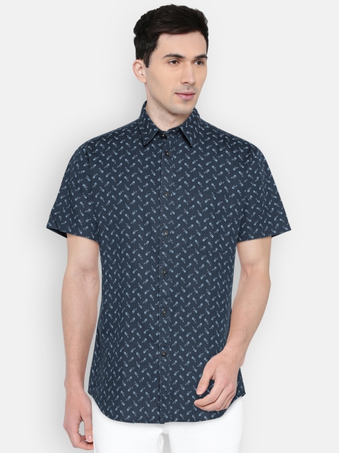 

Indian Terrain Men Navy Blue Slim Fit Printed Casual Shirt