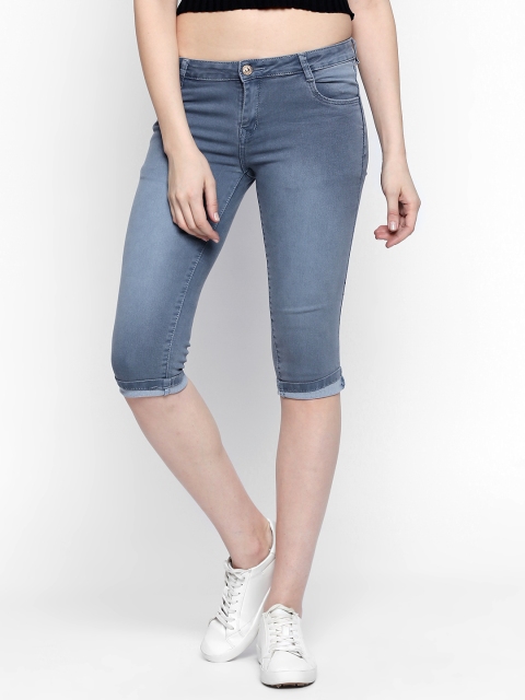 

fungus Women Grey Solid Slim Fit Denim Capris