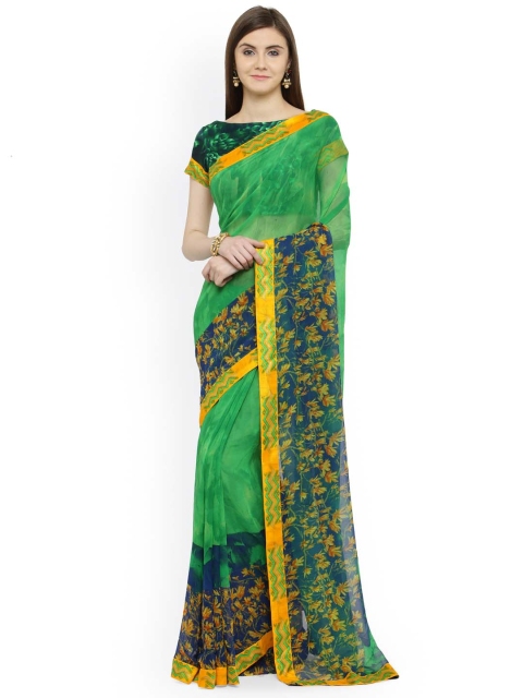 

Shaily Green & Yellow Pure Georgette Printed Saree