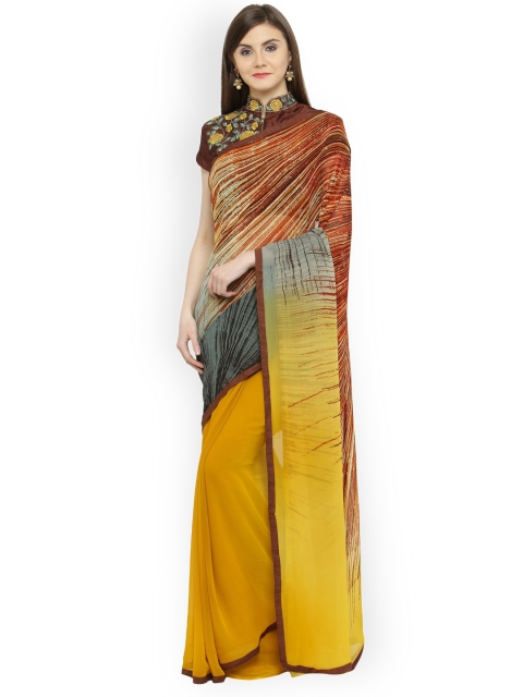 

Shaily Brown & Mustard Pure Georgette Embellished Saree