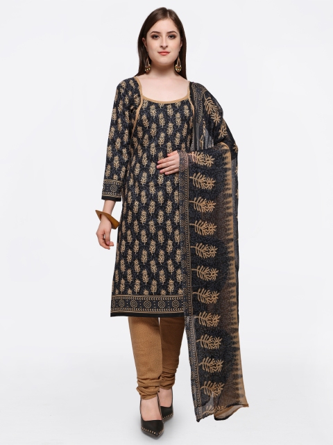 

Satrani Black & Beige Unstitched Dress Material