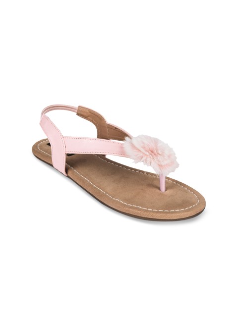 

Shoetopia Women Pink Solid Synthetic Open Toe Flats
