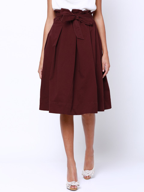 

Tokyo Talkies Maroon Pleated Knee Length Skirt