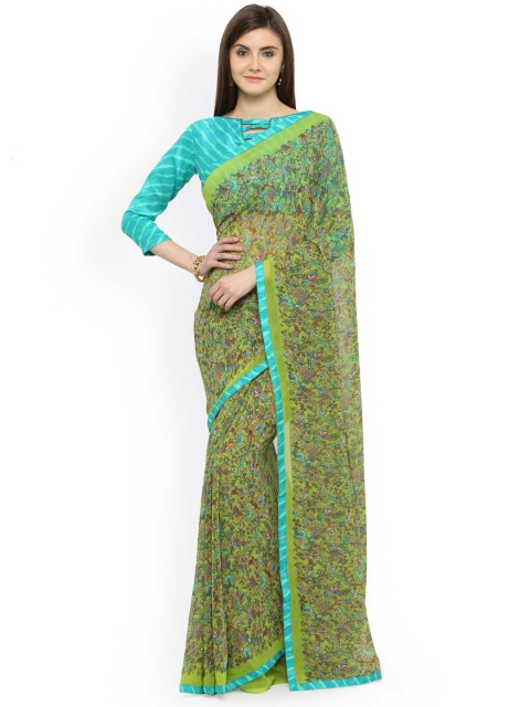 

Shaily Lime Green Printed Pure Georgette Saree