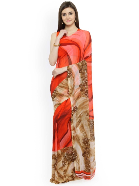 

Shaily Red & Beige Pure Georgette Printed Saree